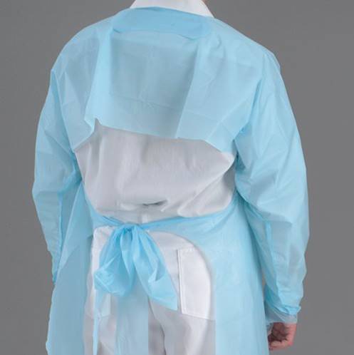 AAMI Level 2 55-inch Impervious CPE Isolation Gowns with Thumb-Loops
